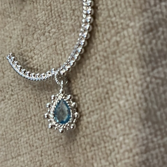 Judith Ripka Sterling Silver Hoop / Pierced Earring with Blue Topaz Dangle NWOT - Picture 4 of 11